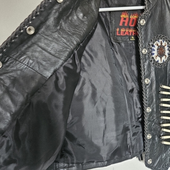 Hot Leather black leather moto fringe vest size XL - Picture 7 of 8